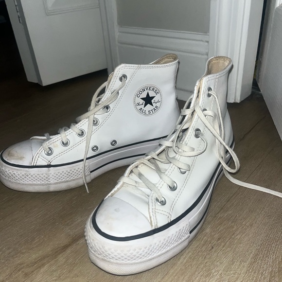 Converse Women's White Leather platform High-Top Sneakers - Picture 3 of 4